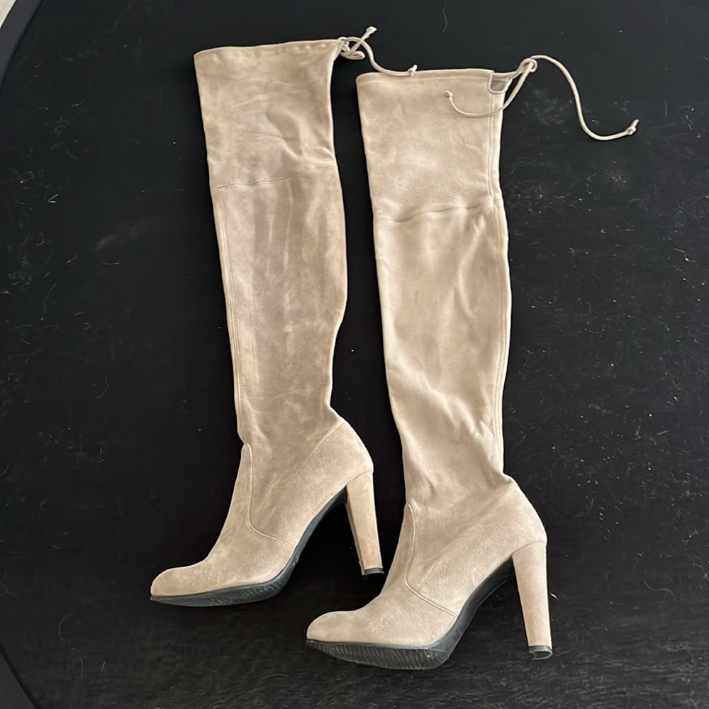 Stuart Weitzman OTK Highland boots.  Size 8 Taupe color (gray/tan).
